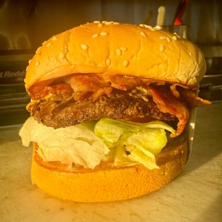 Bacon Cheeseburger — 1 quarter-pound patty, 3 bacon strips; 1 cheese slice