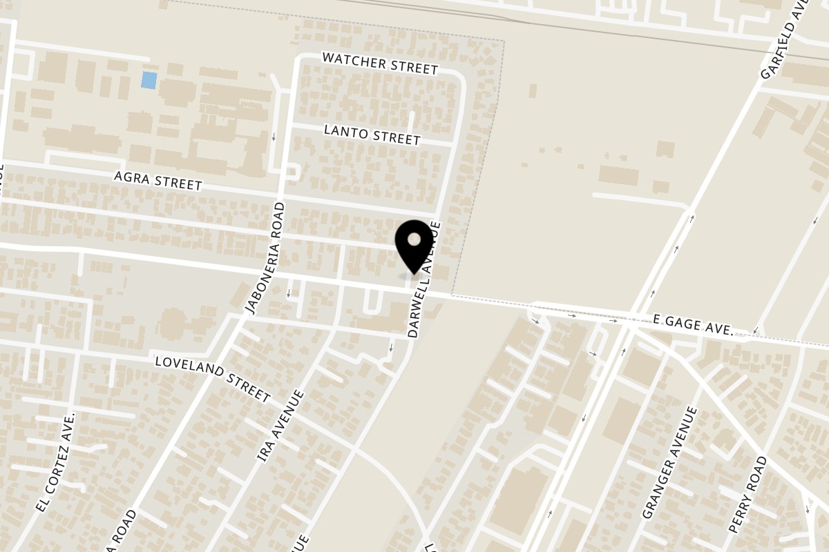 Map showing the location of Olympic Troys Burgers on 6267 E Gage Ave in Bell Gardens